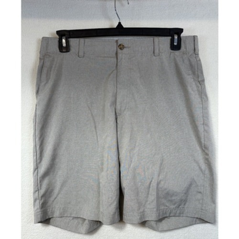 Perry Ellis Shorts Flat Front Khaki Chino Beige Tweed Look Mens Size 36